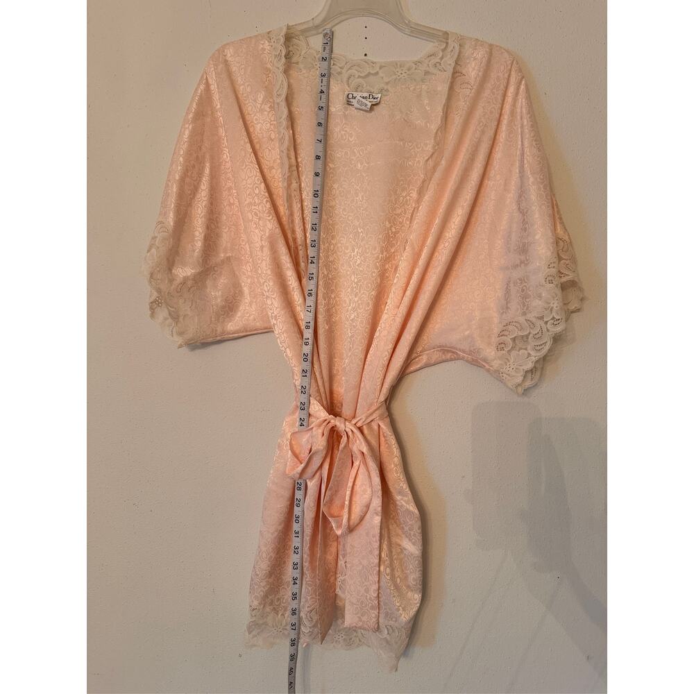 Vintage Christian Dior Women's Light Pink Blush Peach Satin Lace Robe Large NWOT - Picture 4 of 13